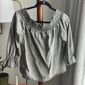 Mazik Gray Puff Sleeve Smocked Blouse 100% Cotton